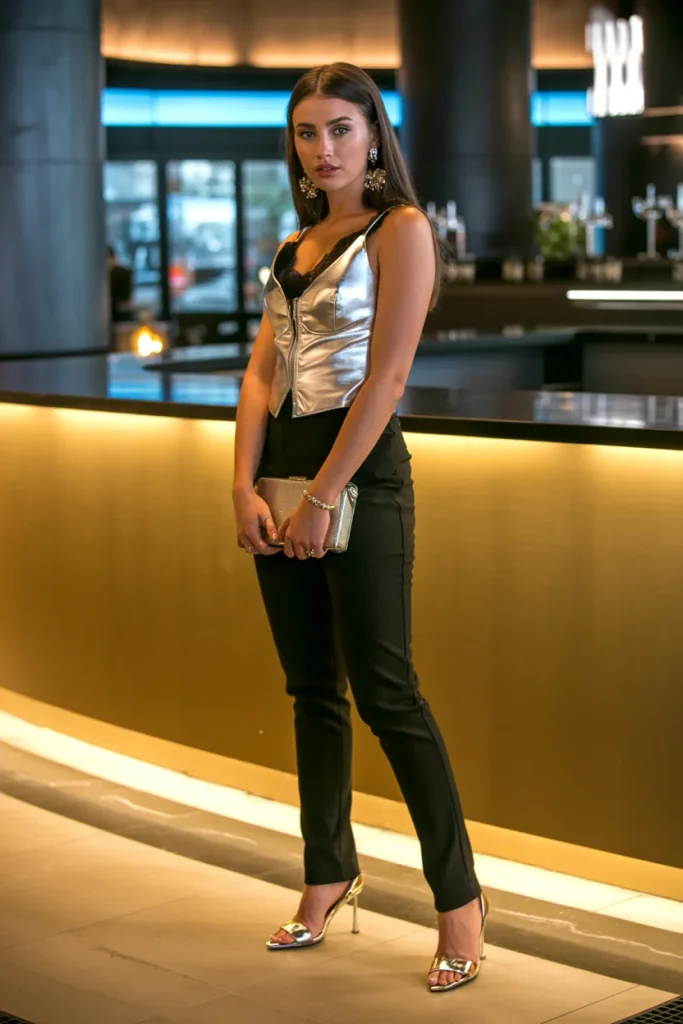 Silver Leather Top with Pants for Aventura Concert
