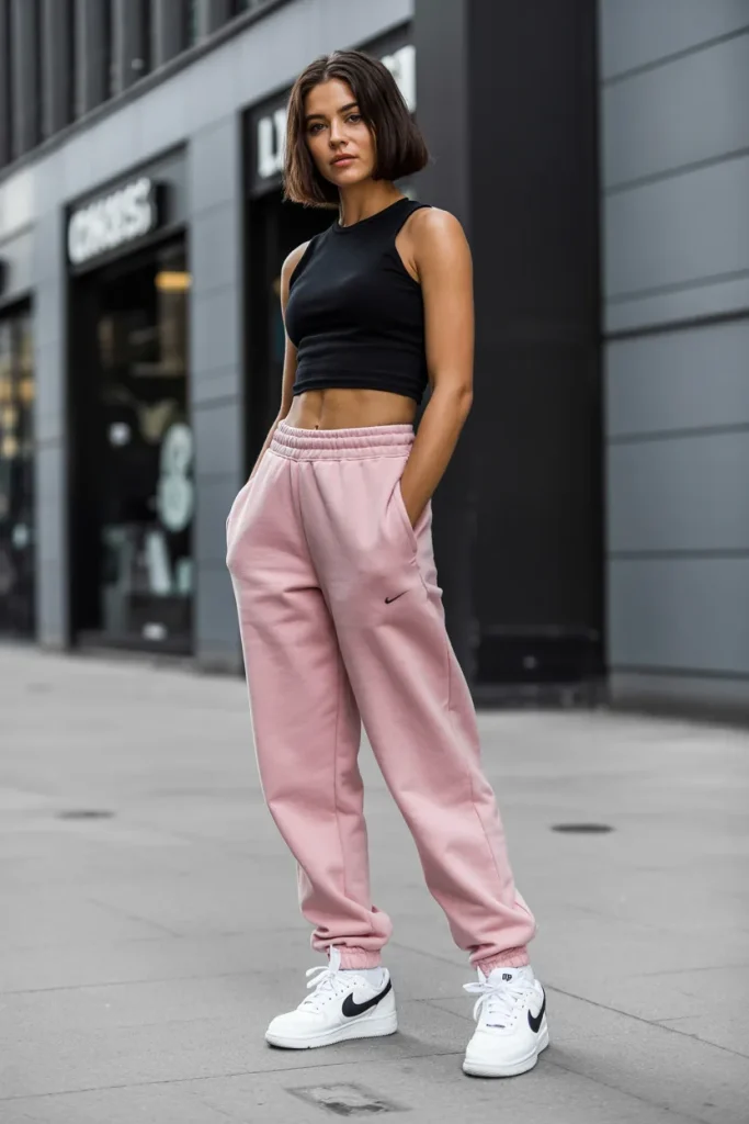 Skinny Top with Pink Sweatpants Nike Shoes