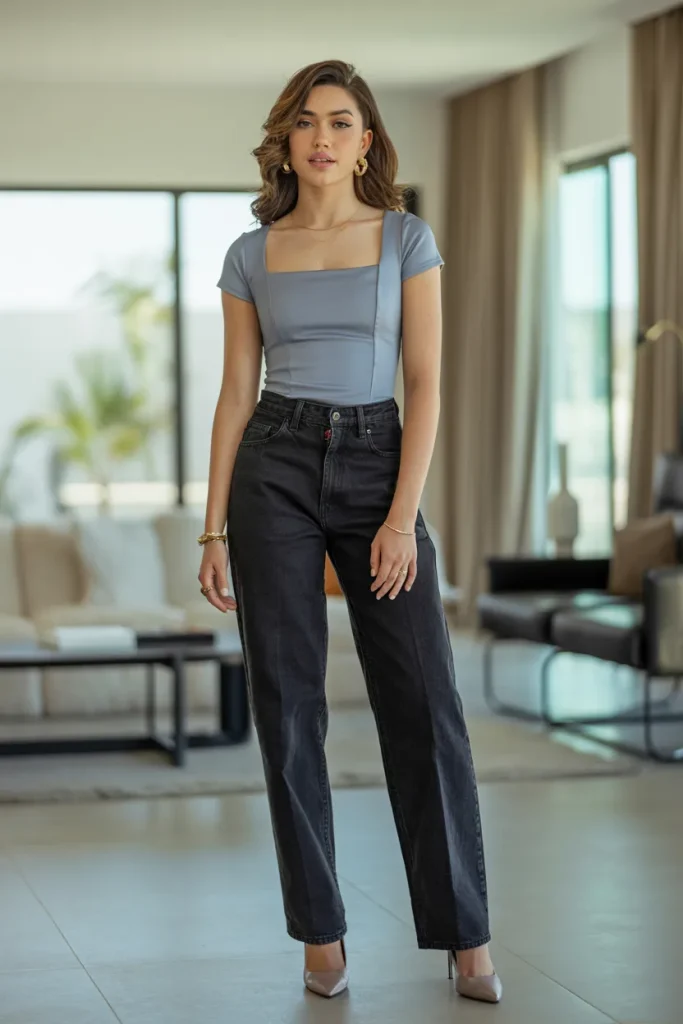 21 Fresita Outfits for Women: Cute Pink Aesthetic Styles Guides 15 Square Neck Top with High Waist Jeans
