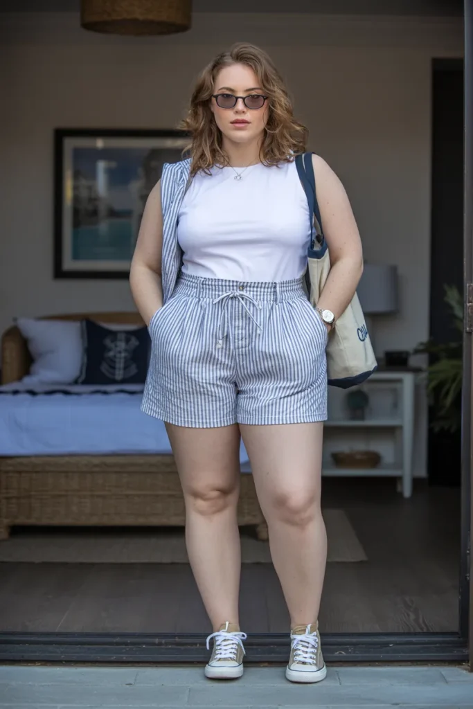 Striped Nautical Shorts with White Top