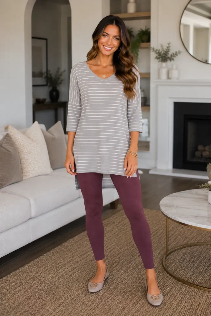 Striped Tunic and Colored Leggings