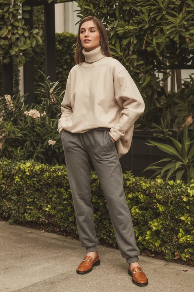 Sweatpants with Oversized Turtleneck Loafers