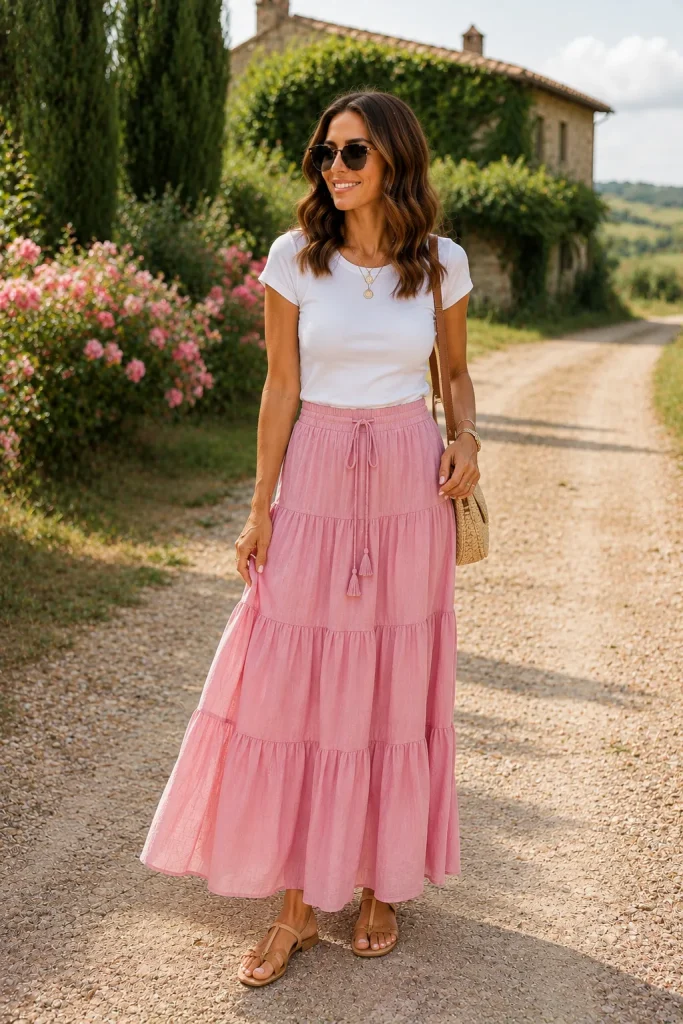 Tiered Maxi Skirt with Basic Tee