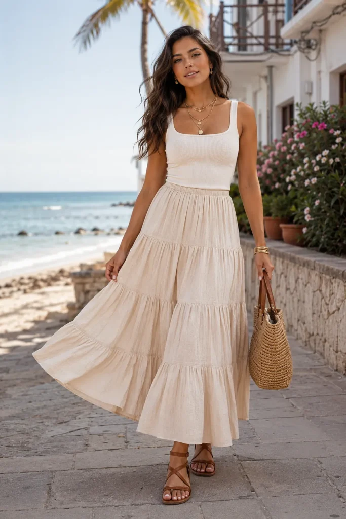 Tiered Maxi Skirt with Fitted Tank