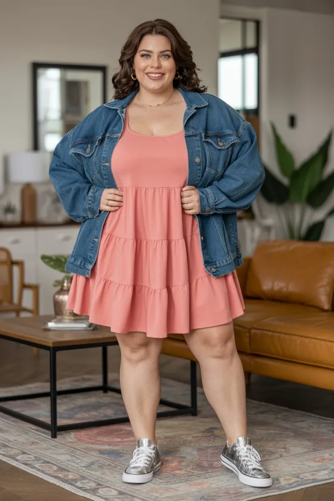 Tiered Mini Dress with Denim Jacket