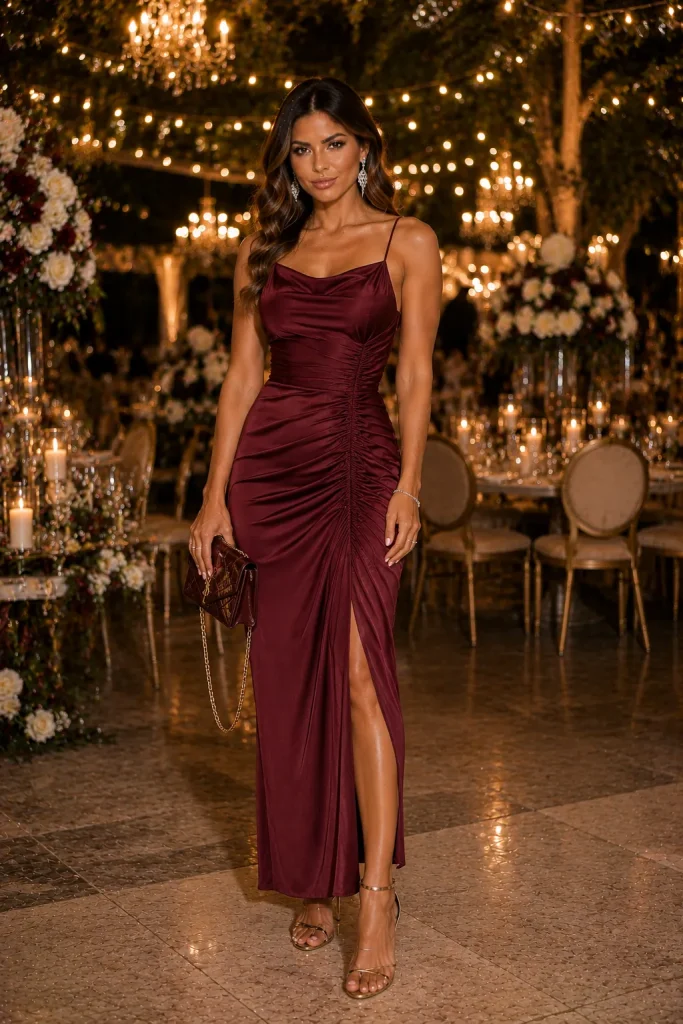 Wine Red Ruched Dress