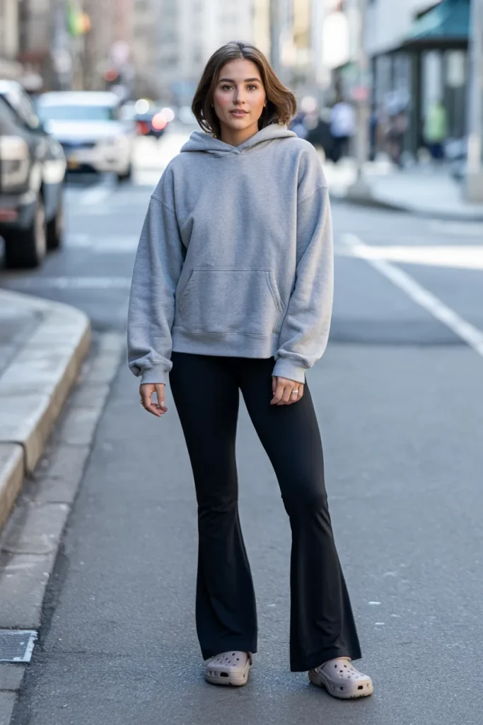 Winter Hoodie with Flare Legging and Crocs