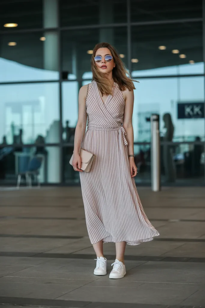 Wrap Dress with Sneakers