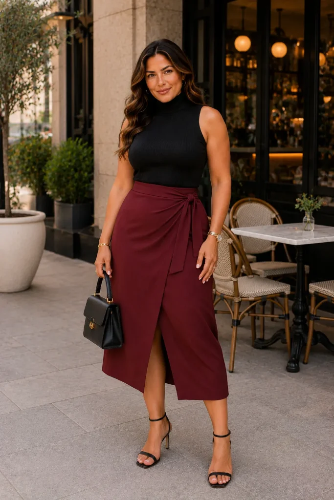 Wrap Skirt with Sleeveless Turtleneck