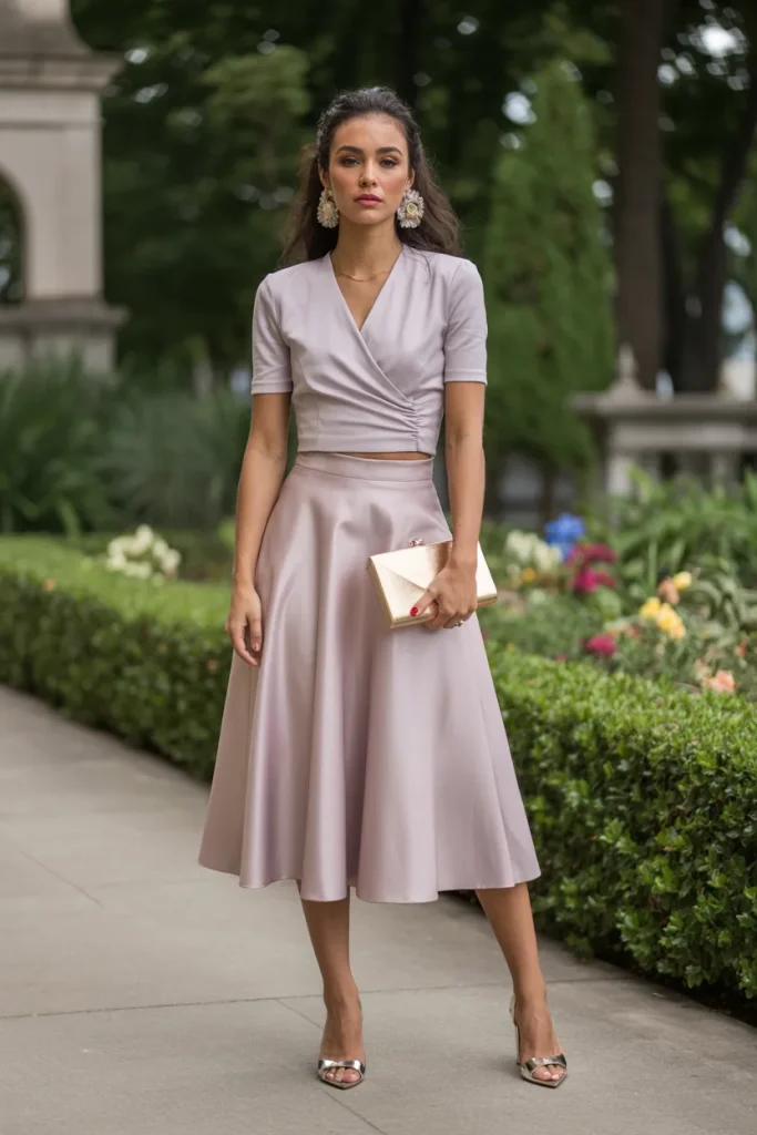 Wrap Top and A Line Midi Skirt