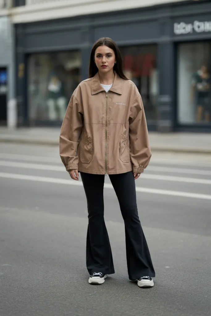 Zip Jacket with Flare Legging for a Casual Day