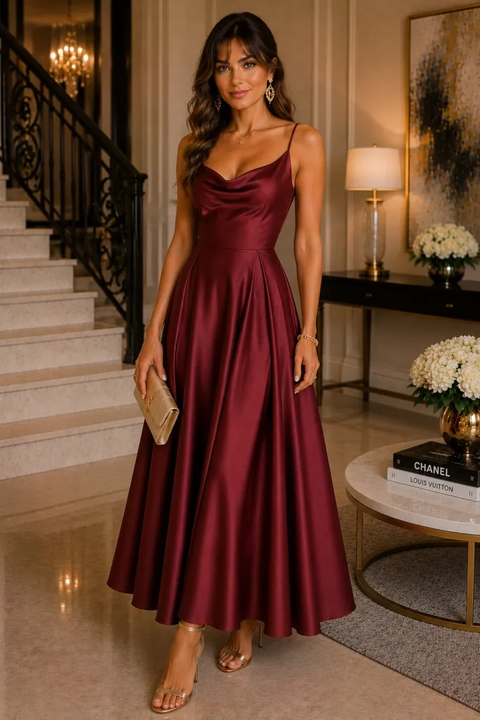 Cowl Neck Fit and Flare Dress for Wedding