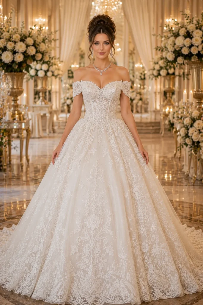 Embroidery Off Shoulder Wedding Dress