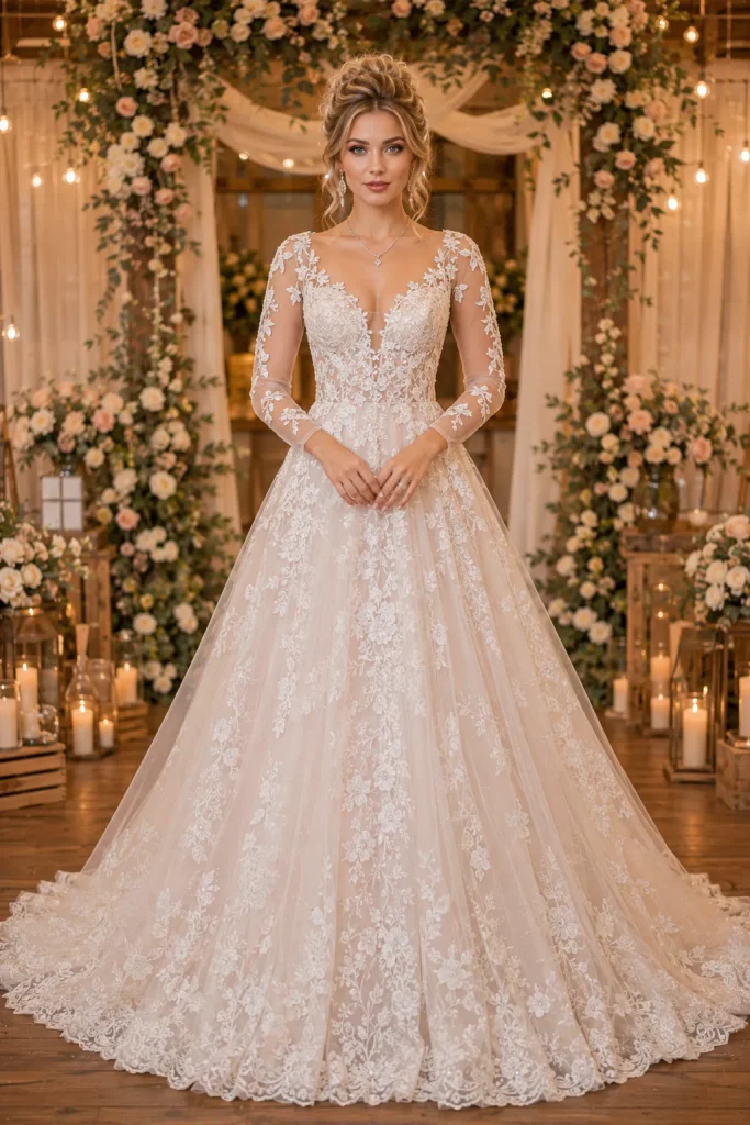 Laced and Net Design Wedding Gown