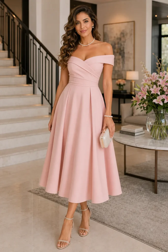 Off Shoulder Flare Dress for Wedding