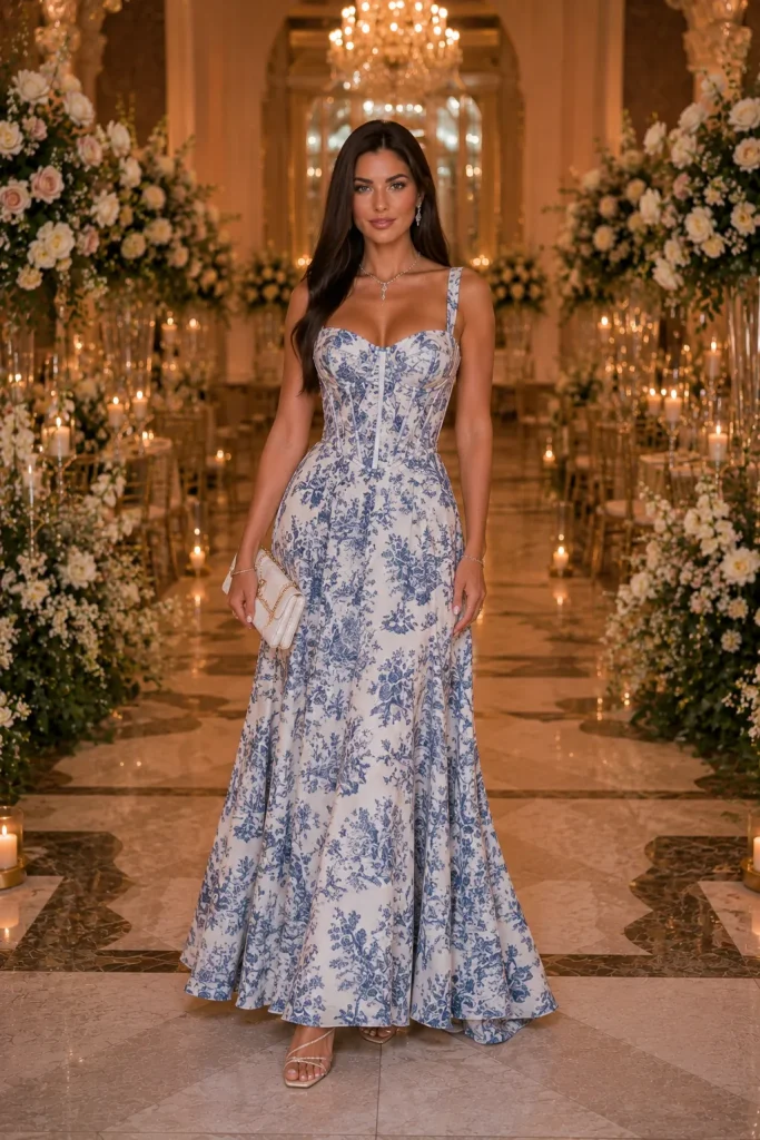 21 Elegant Wedding Corset Dresses for Women 11 Printed Long Wedding Corset Dress for Women