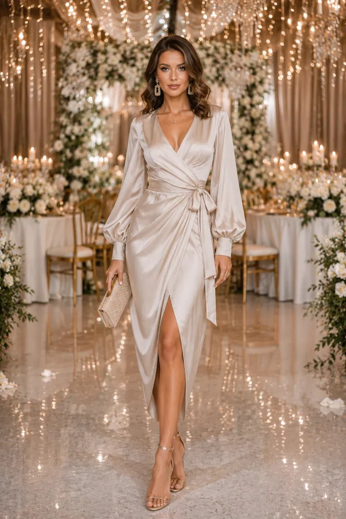 Wrap V Neck Wedding Dress for Wedding Guest 1